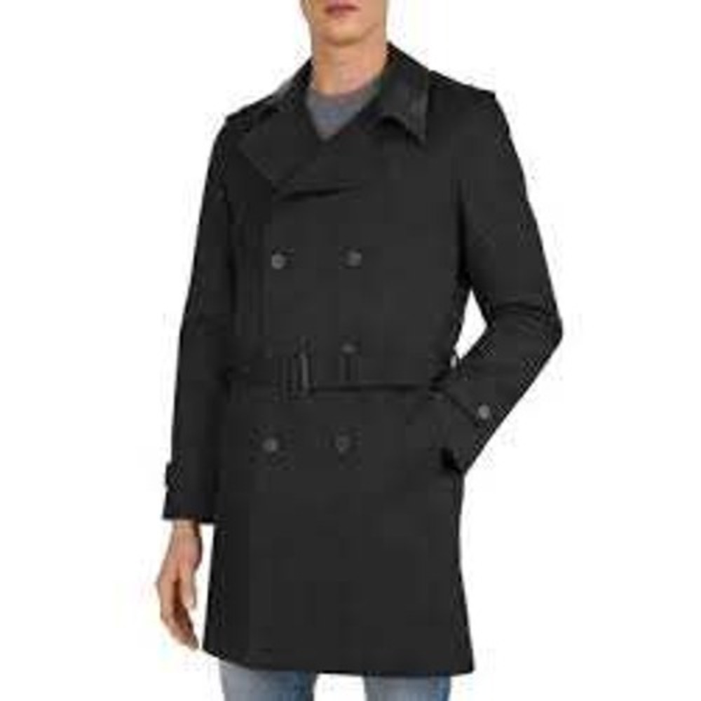 Nwt The Kooples Men's Black Double Brested Gabardine Trench Coat Size M/L